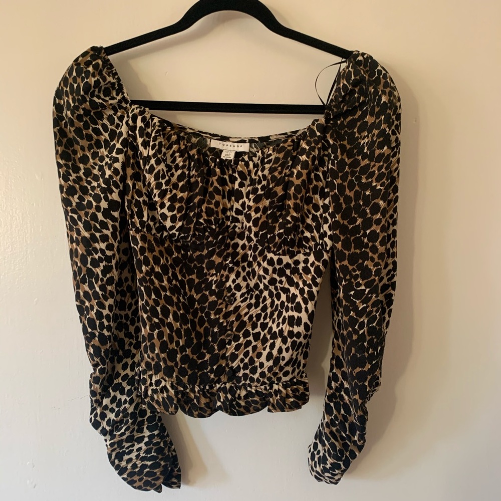 Topshop cheetah print puff sleeve shirt
